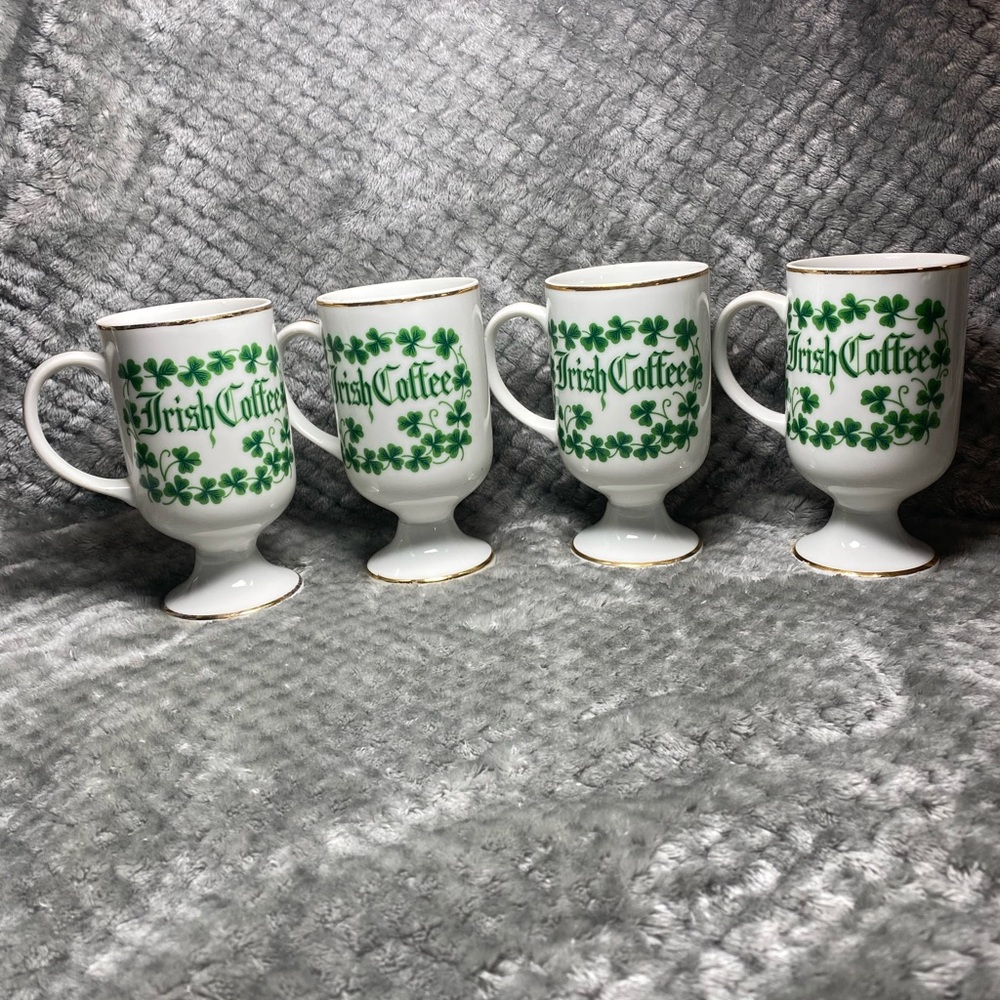 Vintage Gold Rimmed Irish Coffee Mugs with Different Sayings - Set of 4